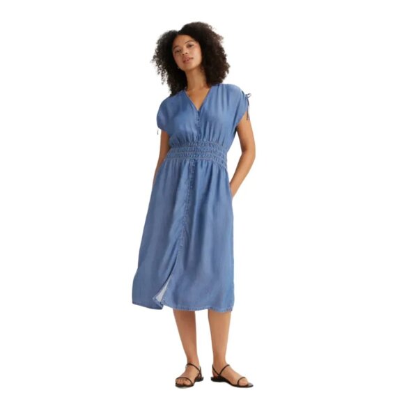 LEVI'S Betty Button Front Midi Dress in Blue Chambray SZ XL - Picture 2 of 12